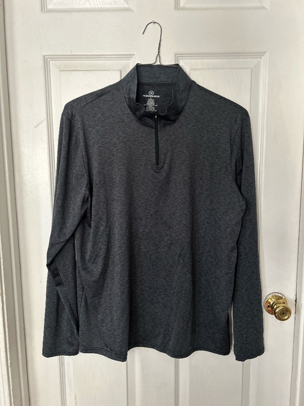 Real Essentials Men’s Charcoal Gray Heather Quarter Zip Pullover - Large